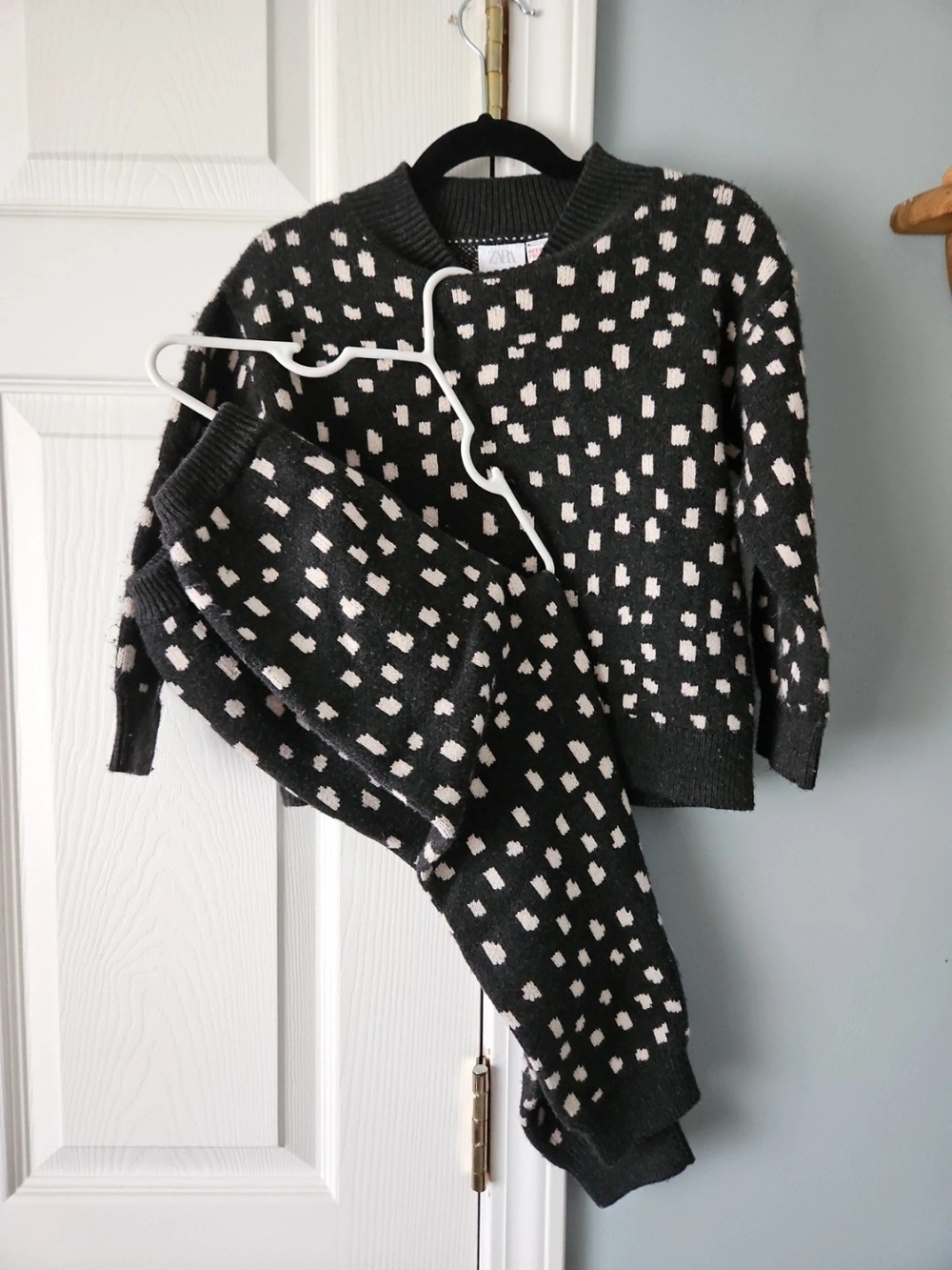 Zara Black & Cream Dot Knit Kids Matching Set